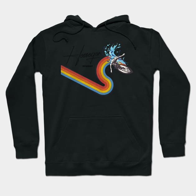 70S80S Rainbow Surfing Wave France Hoodie by Lonacrumton